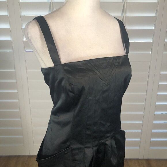 Margit Brandt Copenhagen Black Satin Cocktail Dress M Pencil Sheath Pockets Chic - Picture 11 of 12